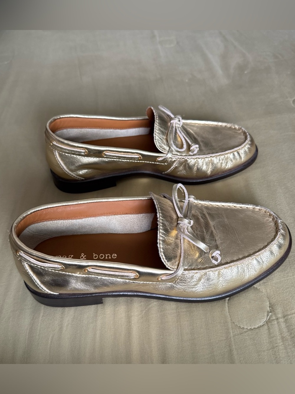 Rag & Bone Carter Metallic Gold Leather Loafers EU 39 New